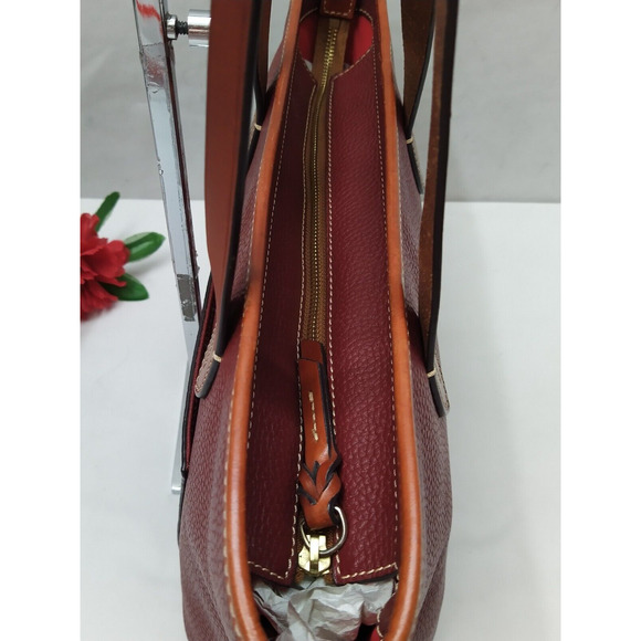 Dooney & Bourke Red Pebbled Leather Double Handles Zipper Tote Bag - Picture 6 of 16